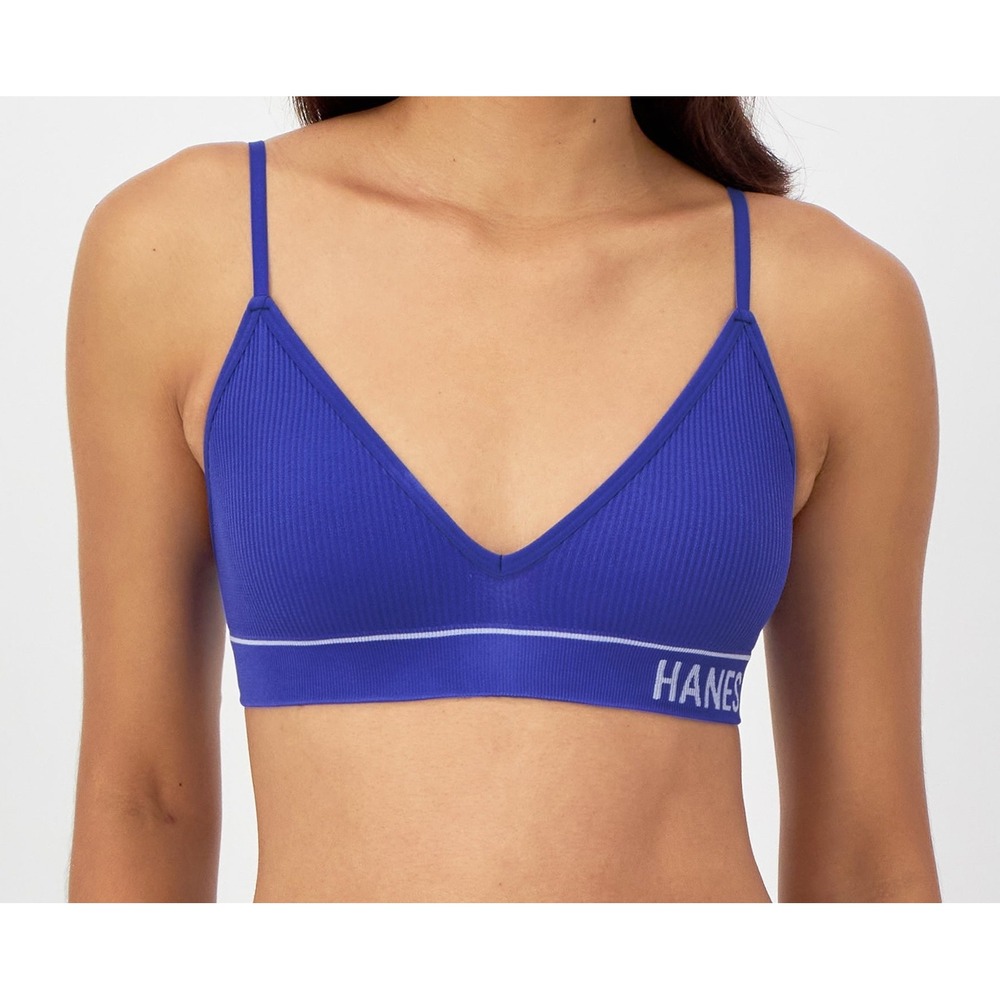 Hanes Originals Ribbed Seamless Triangle Bralette Womens Small Purple NWT